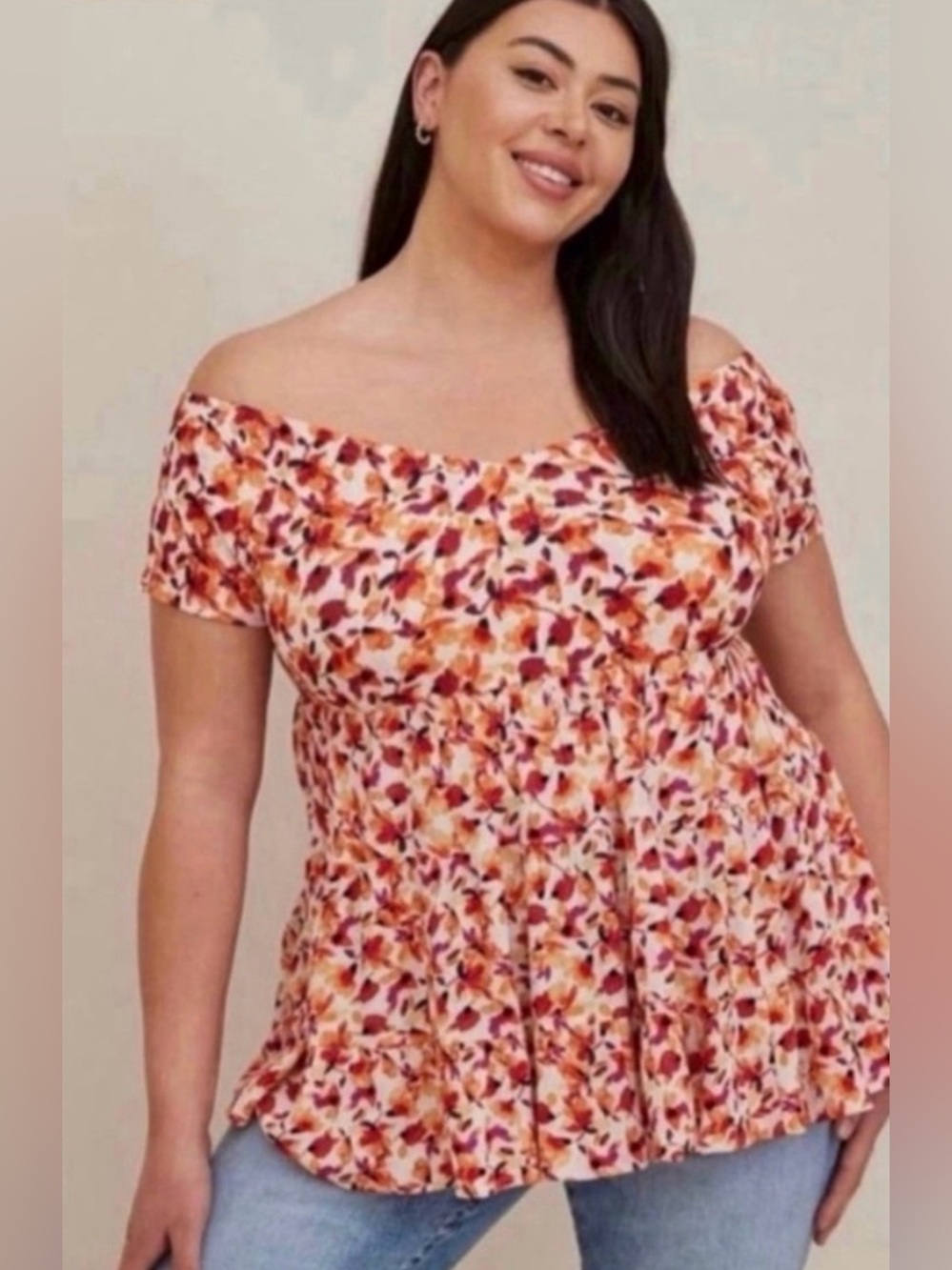 TORRID Peplum Off The Shoulder Floral Top Size 3X Multicolored New